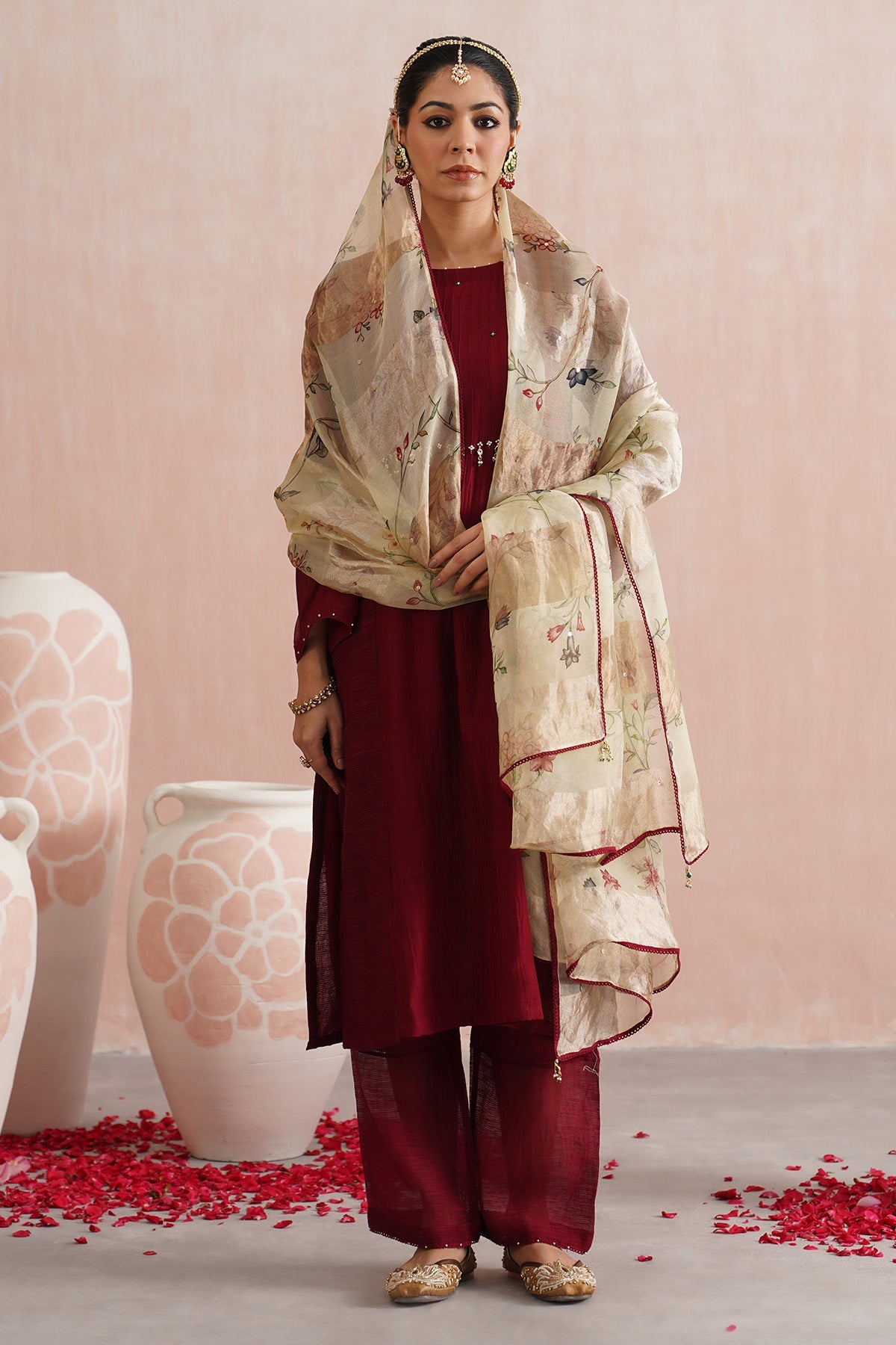 Buy Maroon Jewels Work Kurta Set for women online available at Scrollnshops